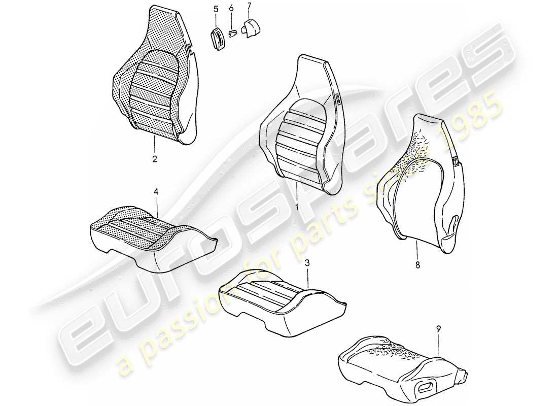 porsche 1987 (959) sports seat - cover part diagram