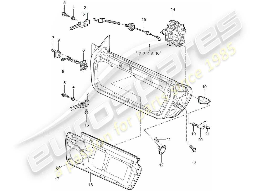 porsche 2007 (997-1 gt3) door shell parts diagram