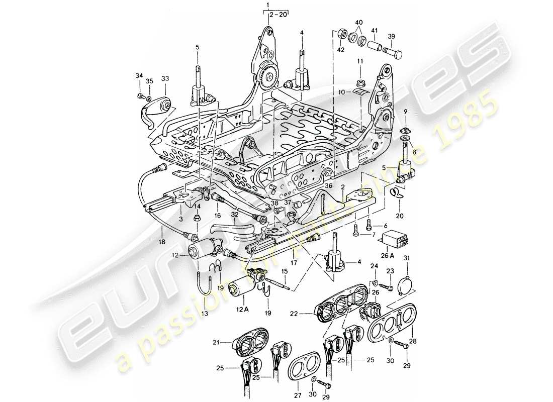 porsche 1984 (911) sports seat - frame for seat parts diagram