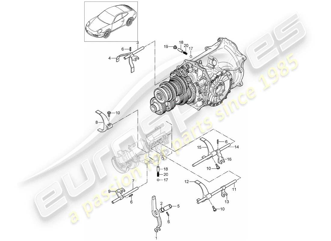 porsche 2012 (997-2) selector shaft parts diagram