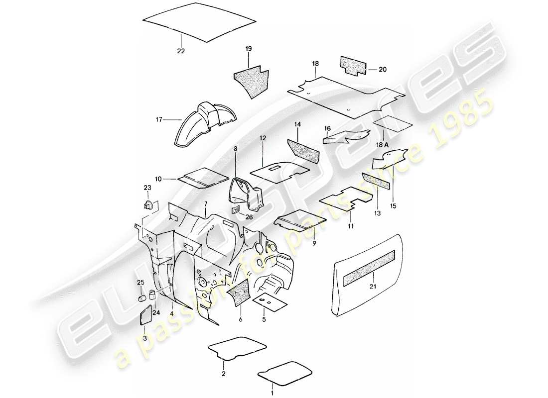 porsche 1982 (924) body shell - sound proofing 1 part diagram