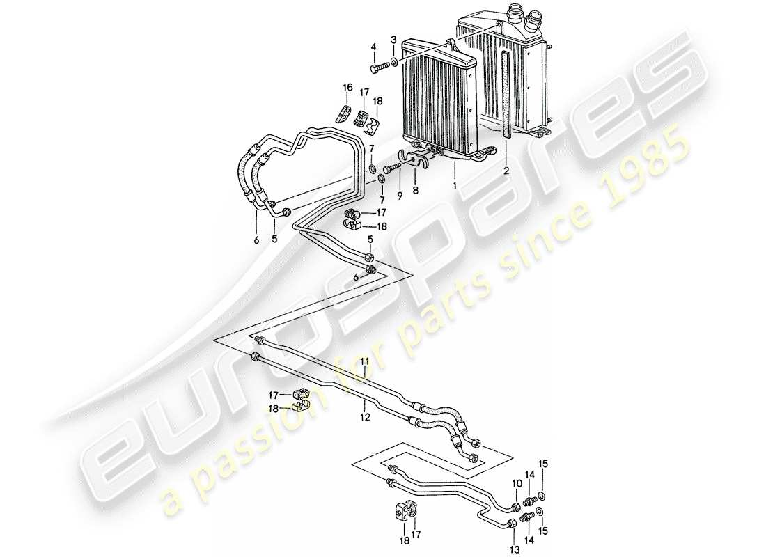 porsche 1997 (993) tiptronic - atf cooler - atf lines parts diagram