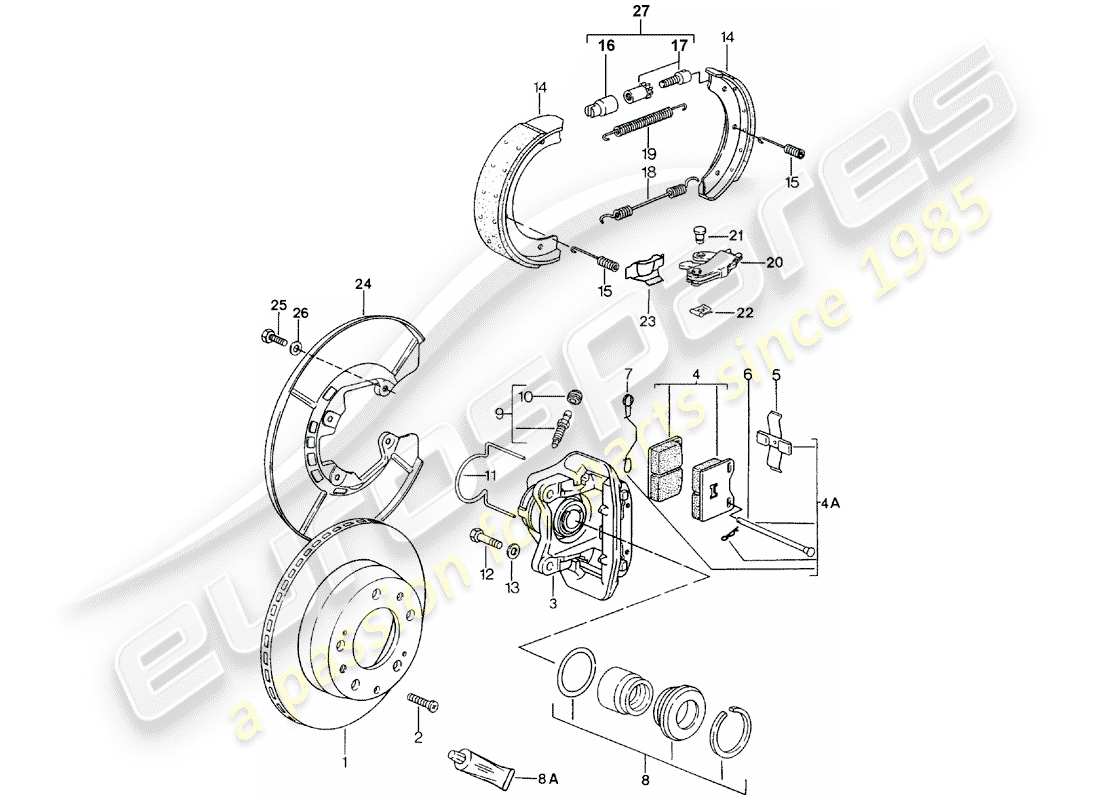 porsche 1987 (924s) disc brakes - rear axle part diagram