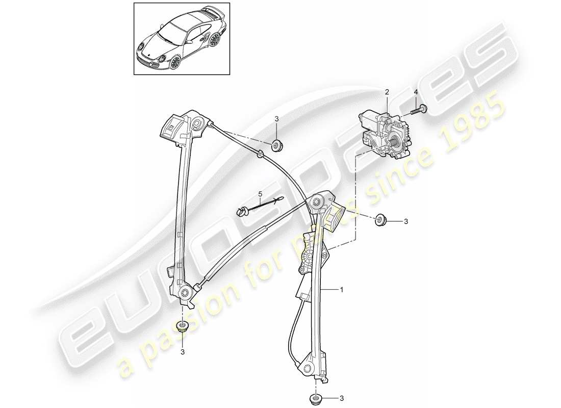 porsche 2013 (997-2 turbo / gt2 rs) window regulator parts diagram