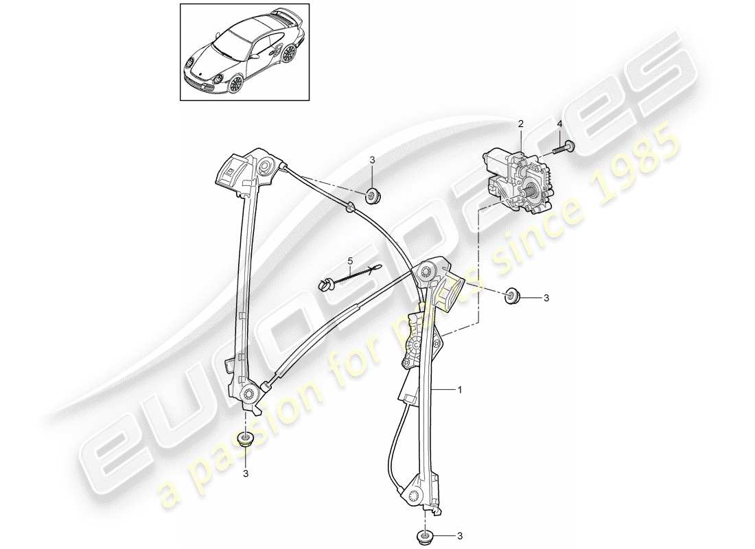 porsche 911 t/gt2rs (2013) window regulator parts diagram