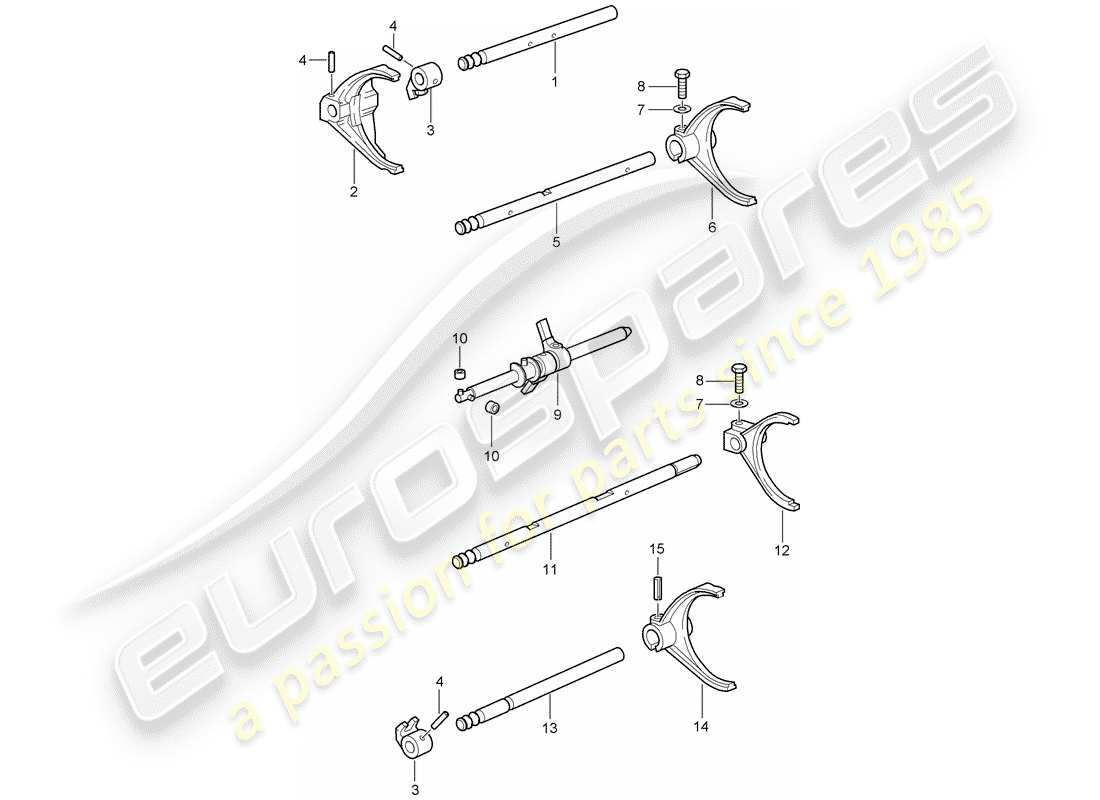 porsche 2007 (997-1 gt3) selector shaft parts diagram