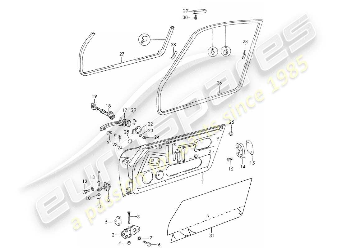 porsche 1973 (911) doors - with installation parts part diagram