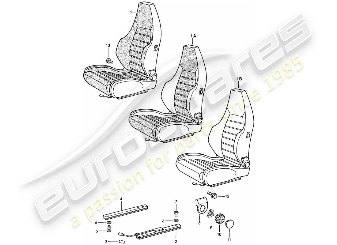 porsche 1987 (924s) sports seat - complete parts diagram