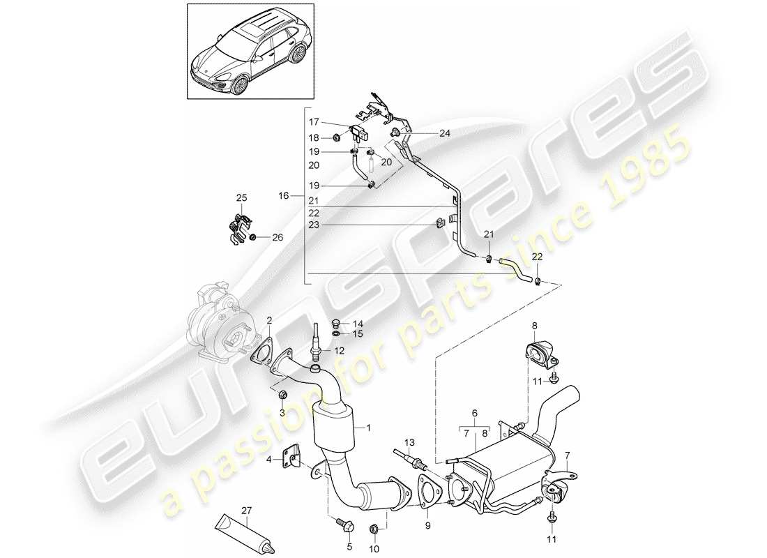 porsche 2014 (cayenne e2 92a) exhaust system part diagram