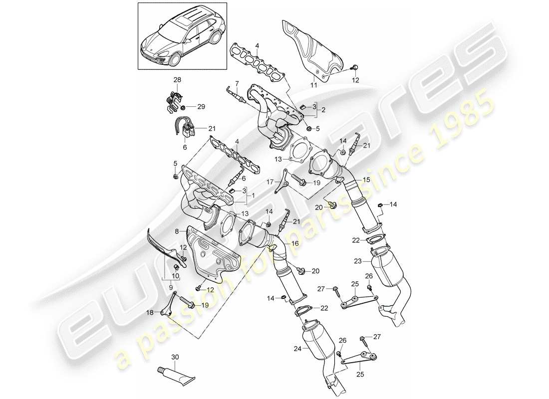 porsche 2014 (cayenne e2 92a) exhaust system part diagram