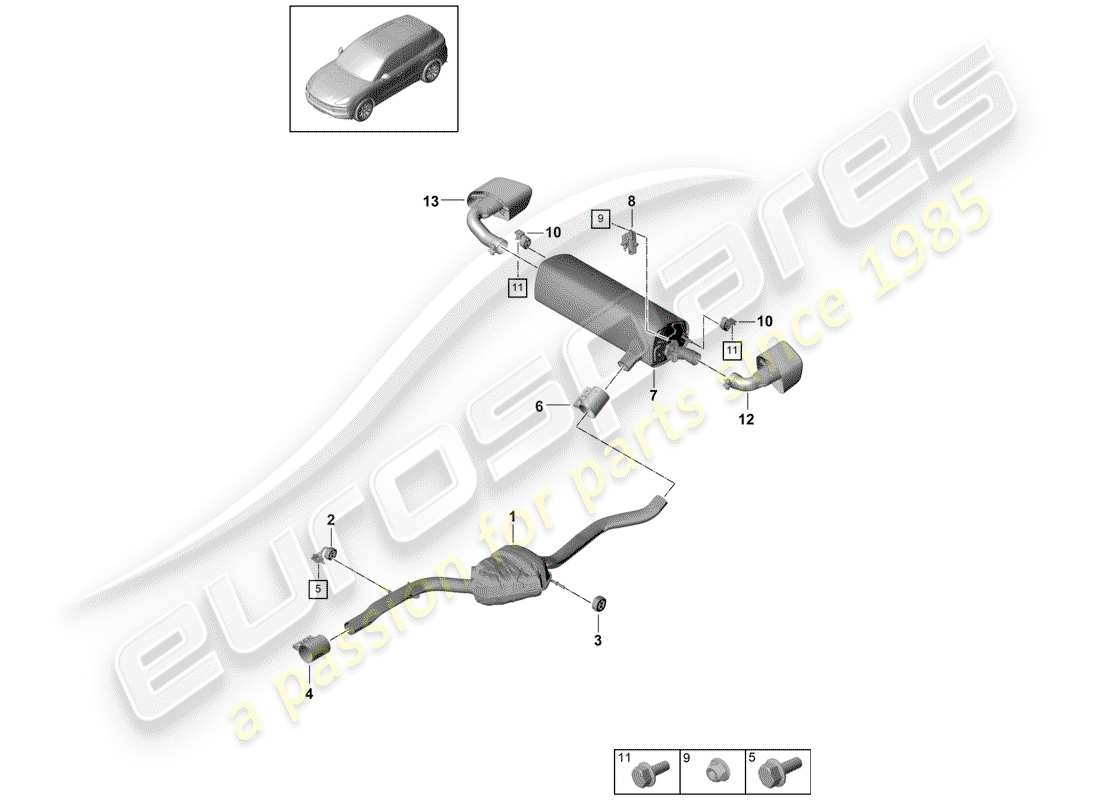porsche 2020 (cayenne e3 9ya/9yb) exhaust system part diagram