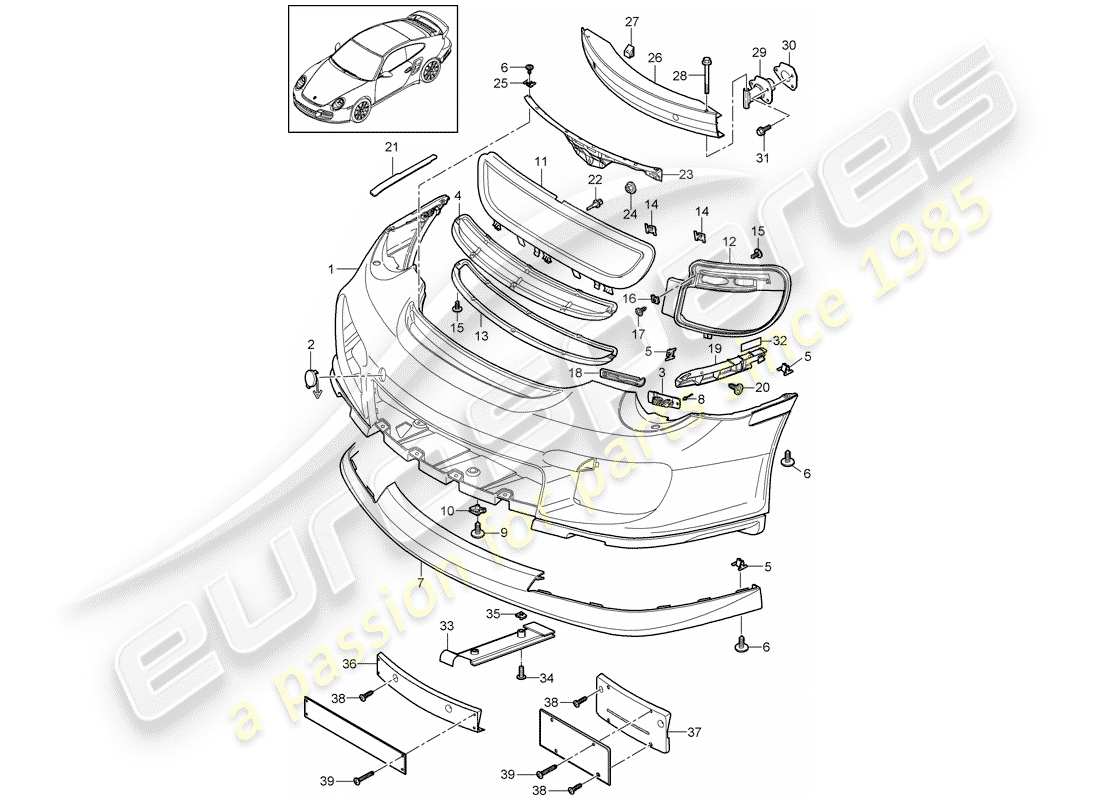 porsche 2013 (997-2 turbo / gt2 rs) bumper parts diagram