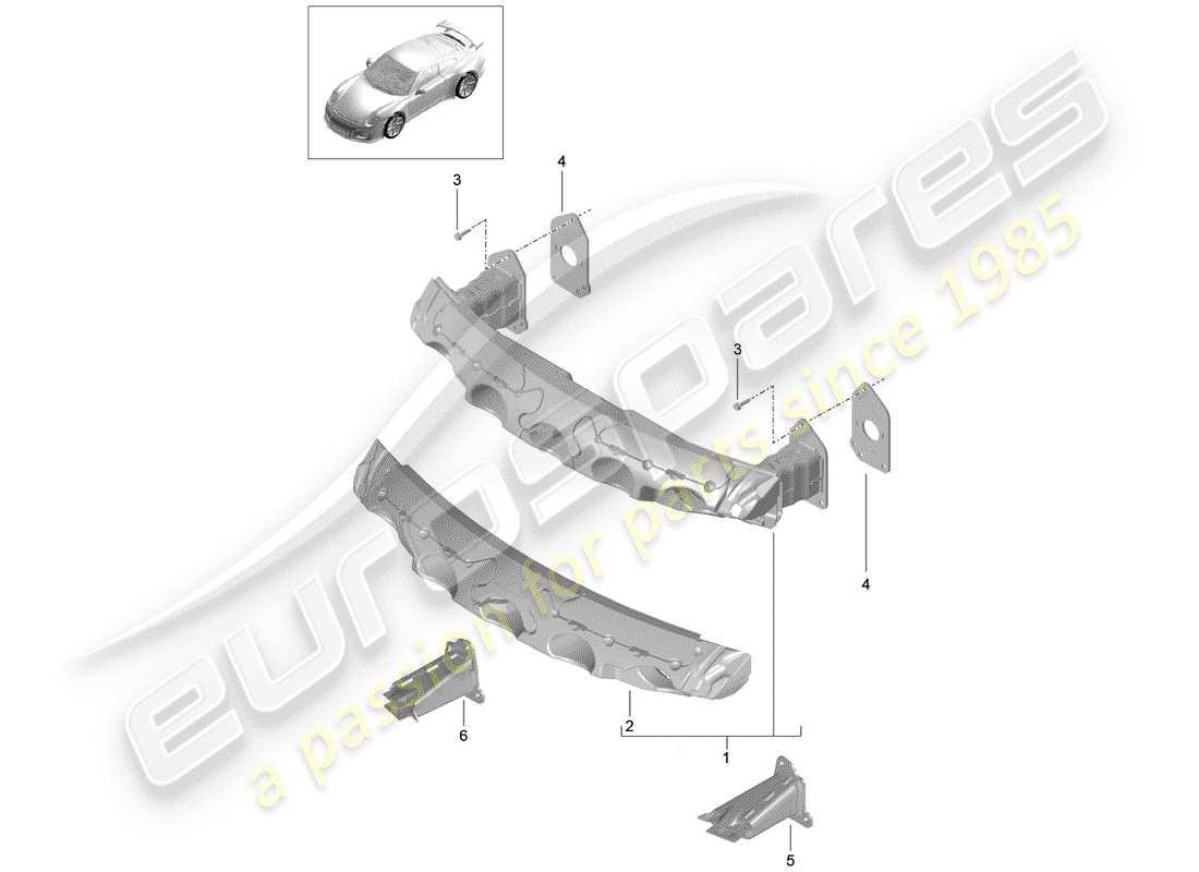 porsche 991r/gt3/rs (2016) bumper bracket parts diagram