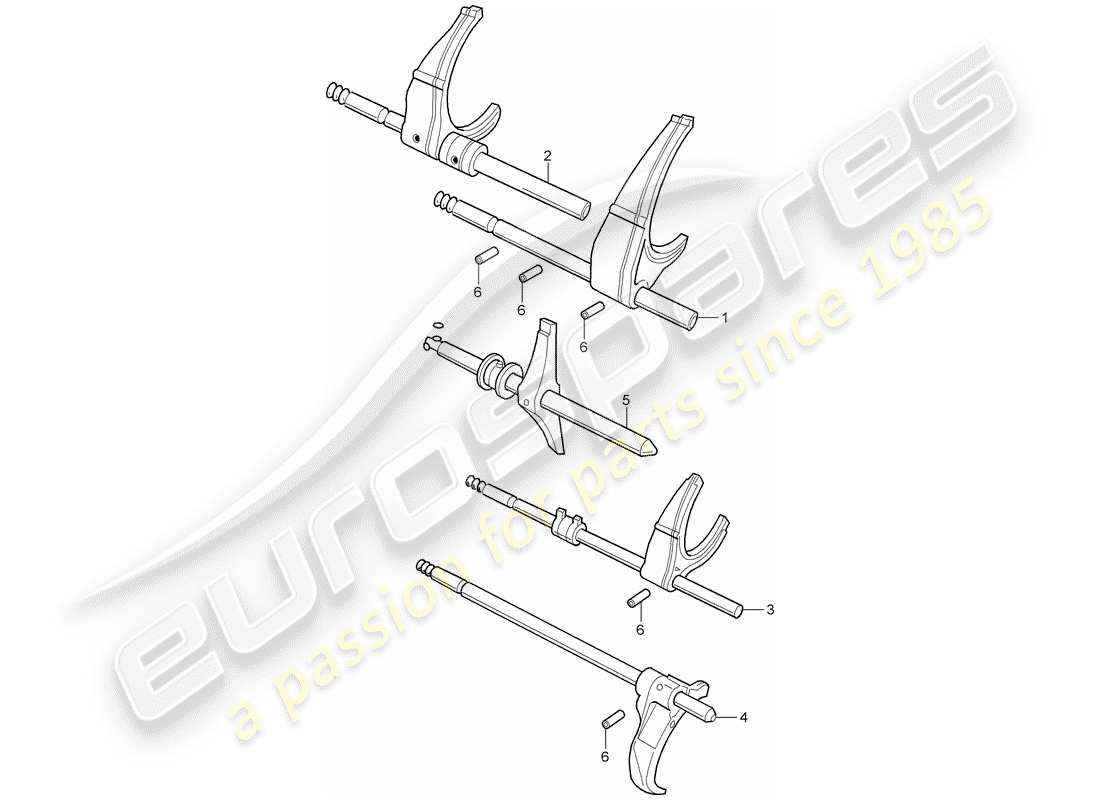 porsche boxster 986 (1998) selector shaft - selector fork parts diagram