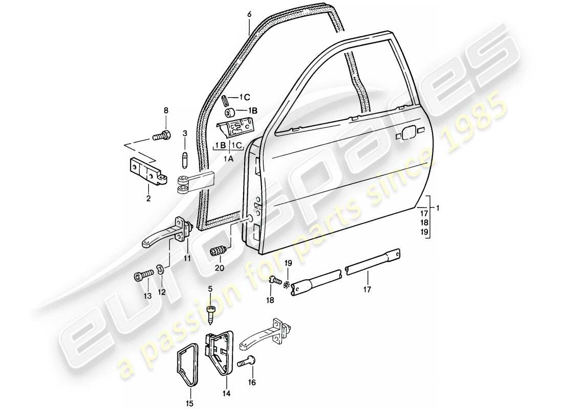 porsche 1986 (924s) door part diagram