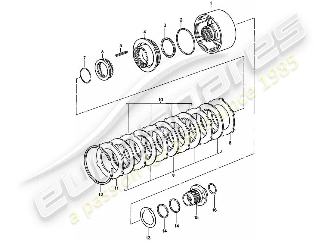 porsche 1985 (928) automatic transmission - clutch - k 2 part diagram