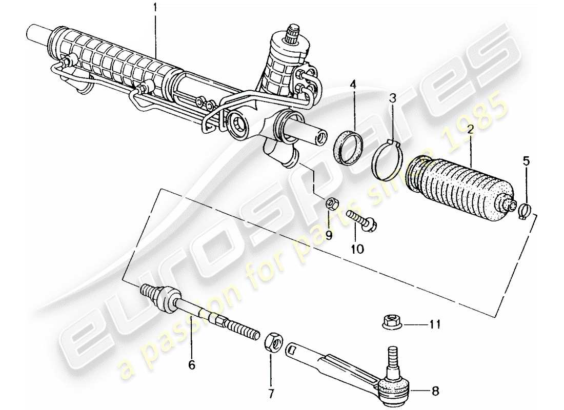 porsche 1999 (996) power steering - steering gear parts diagram