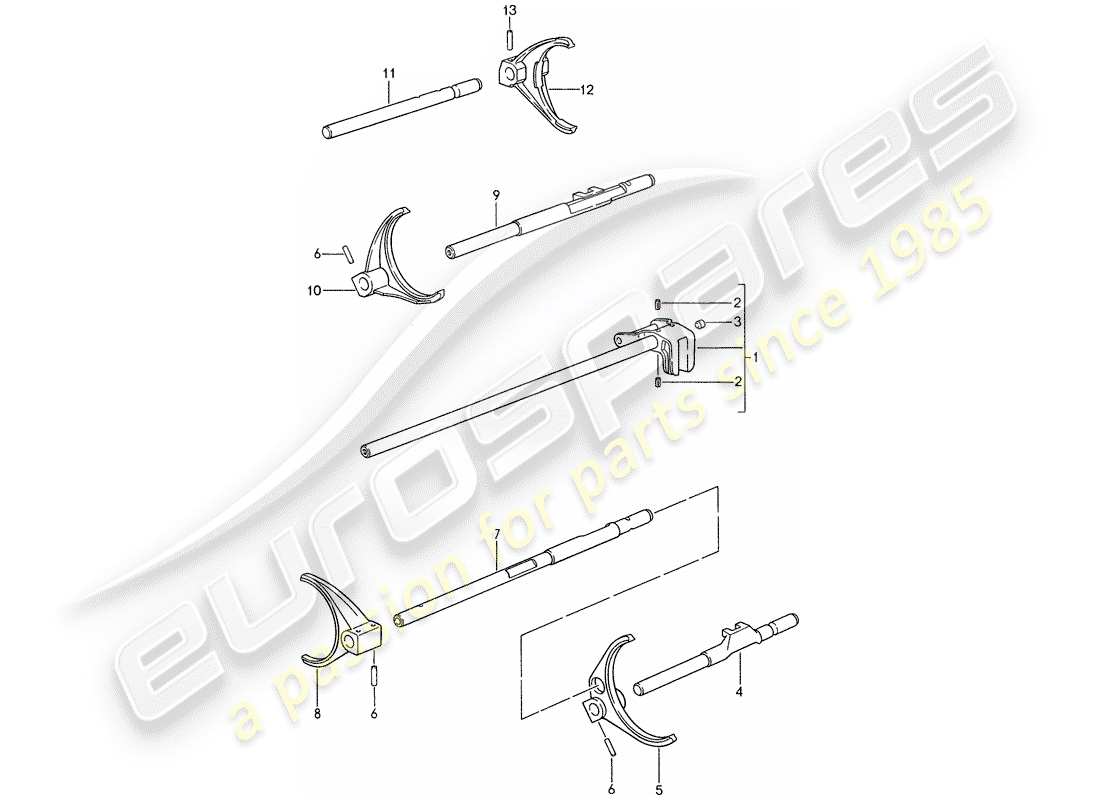 porsche 1987 (959) shift rods - shift forks part diagram