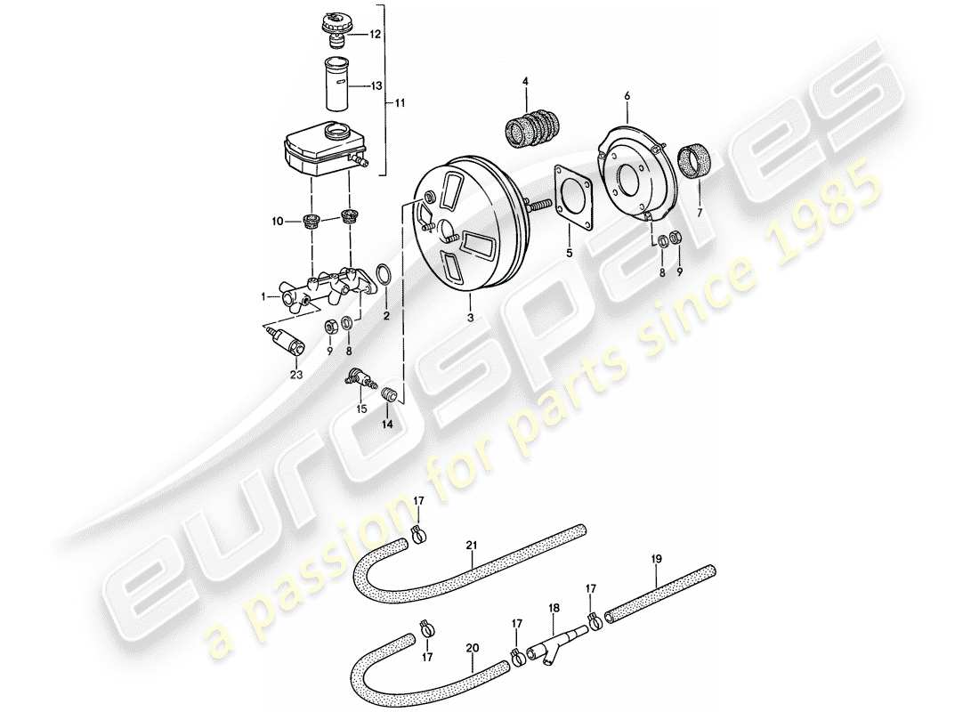 porsche 1987 (924s) brake master cylinder - brake booster - reservoir part diagram
