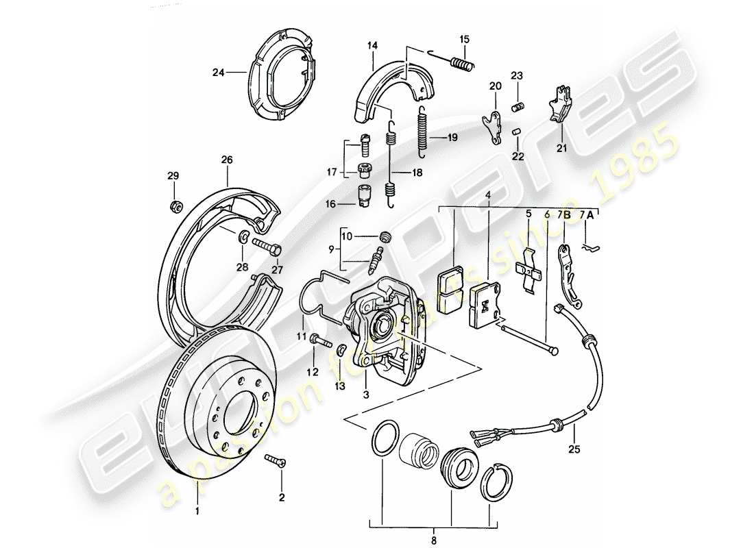 porsche 1986 (928) disc brakes - rear axle - d >> - mj 1985 part diagram