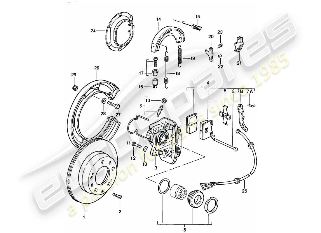porsche 928 (1986) disc brakes - rear axle - d >> - mj 1985 part diagram