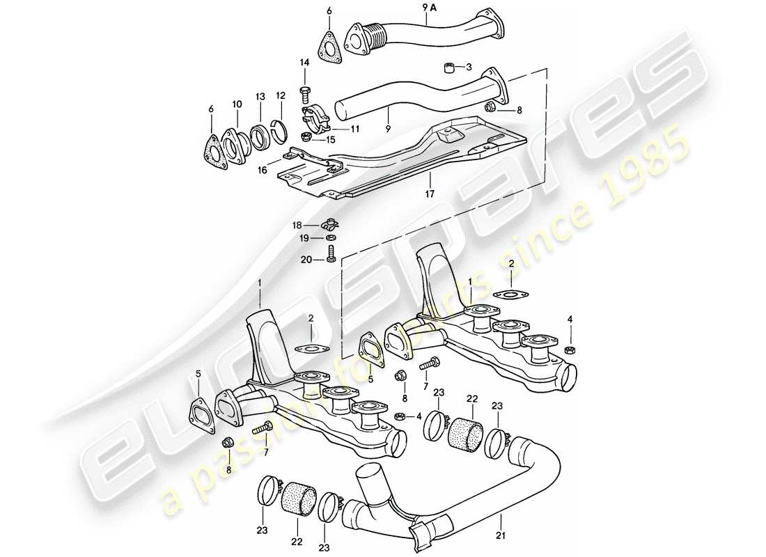 porsche 1985 (911) exhaust system - heater core part diagram