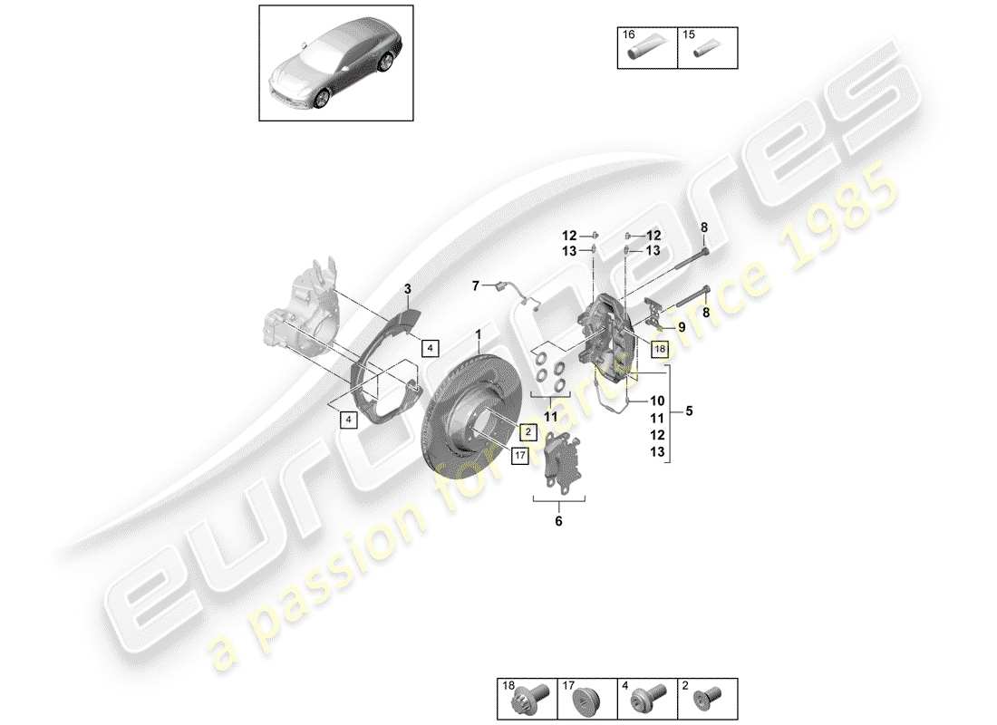 porsche 2020 (panamera 971-1) disc brakes parts diagram