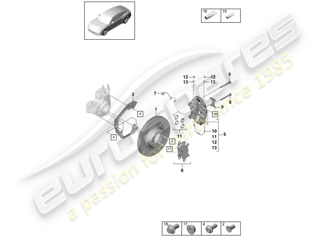 porsche panamera 971 (2020) disc brakes parts diagram