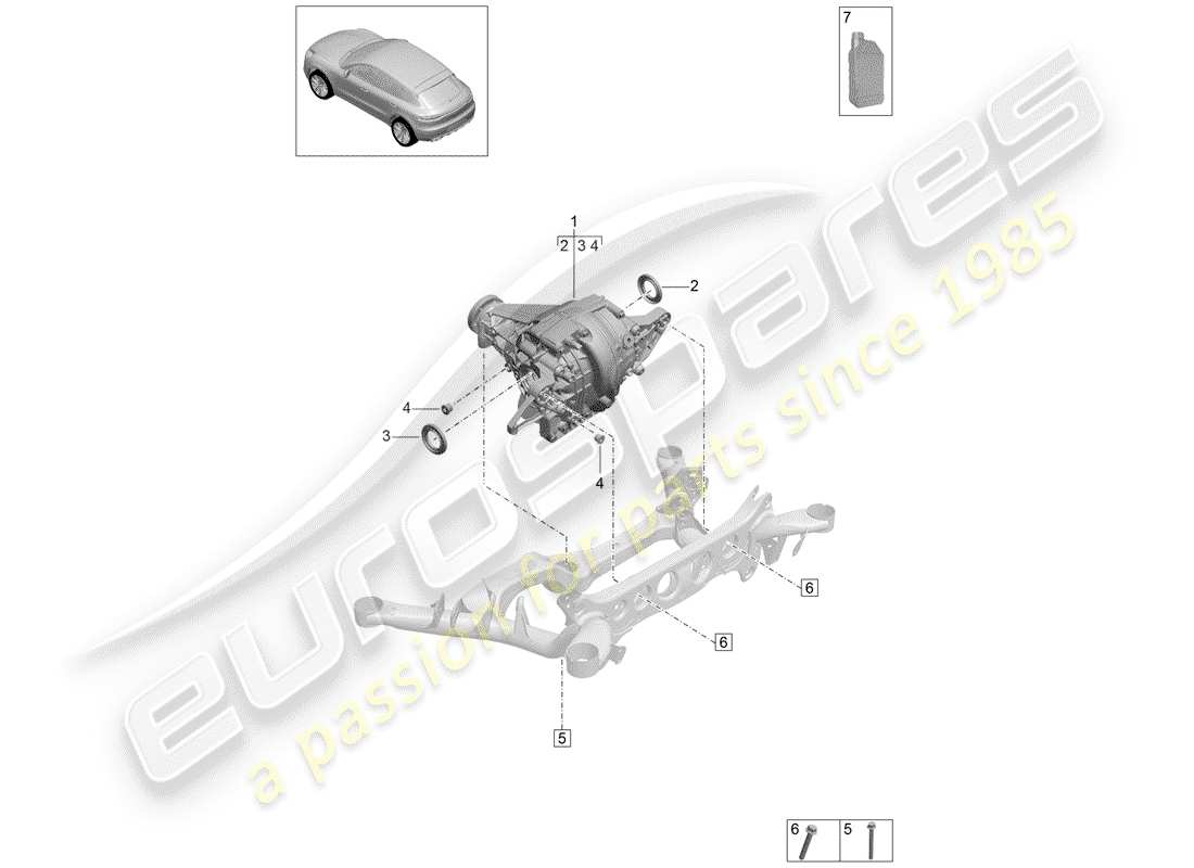 porsche 2019 (macan) rear axle differential part diagram