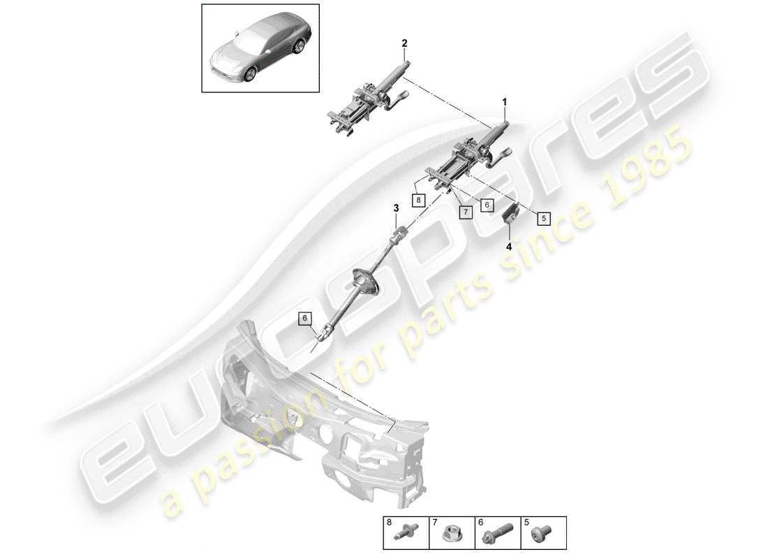 porsche panamera 971 (2020) steering column parts diagram
