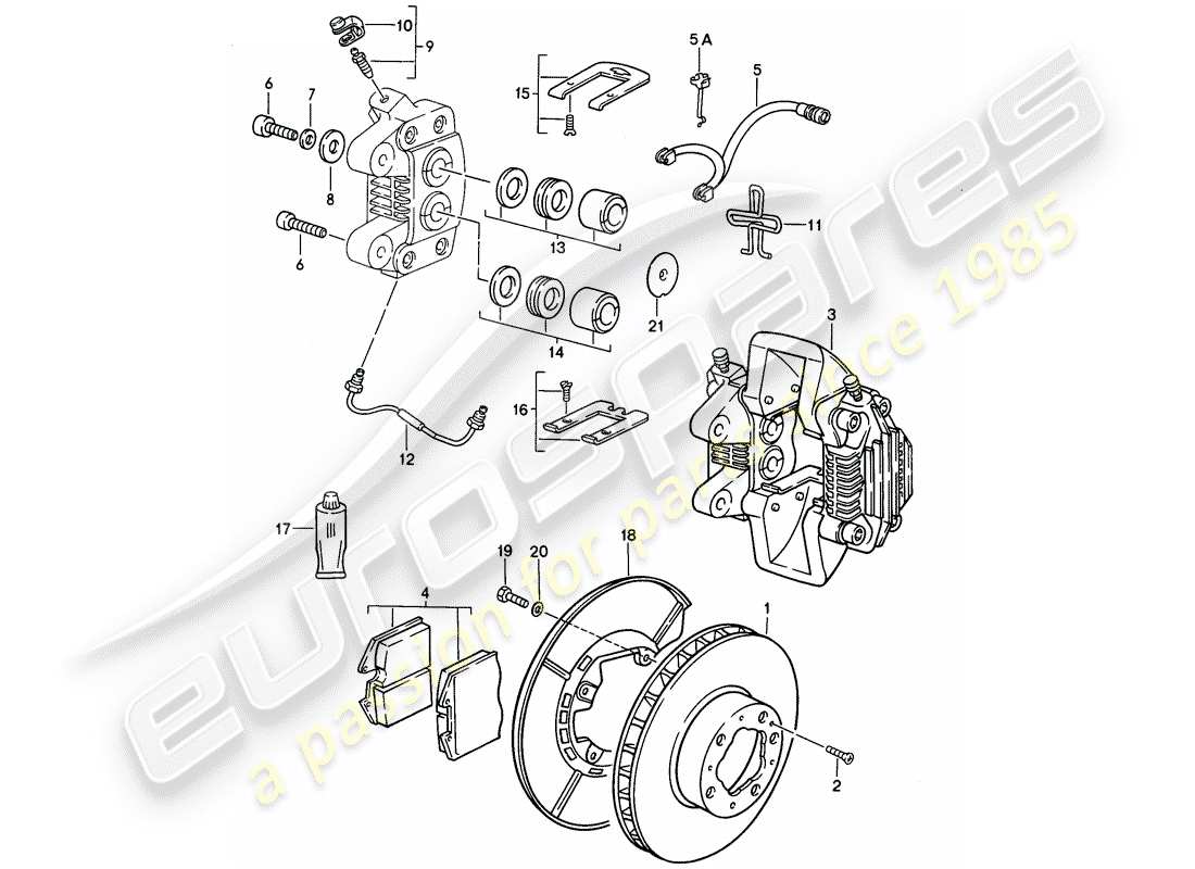 porsche 968 (1995) disc brakes - rear axle part diagram
