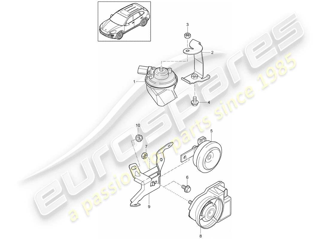 porsche 2015 (cayenne e2 92a) fanfare horn part diagram