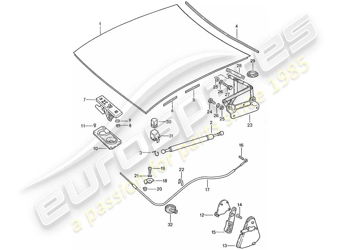 porsche 1991 (928) bonnet - installation parts part diagram
