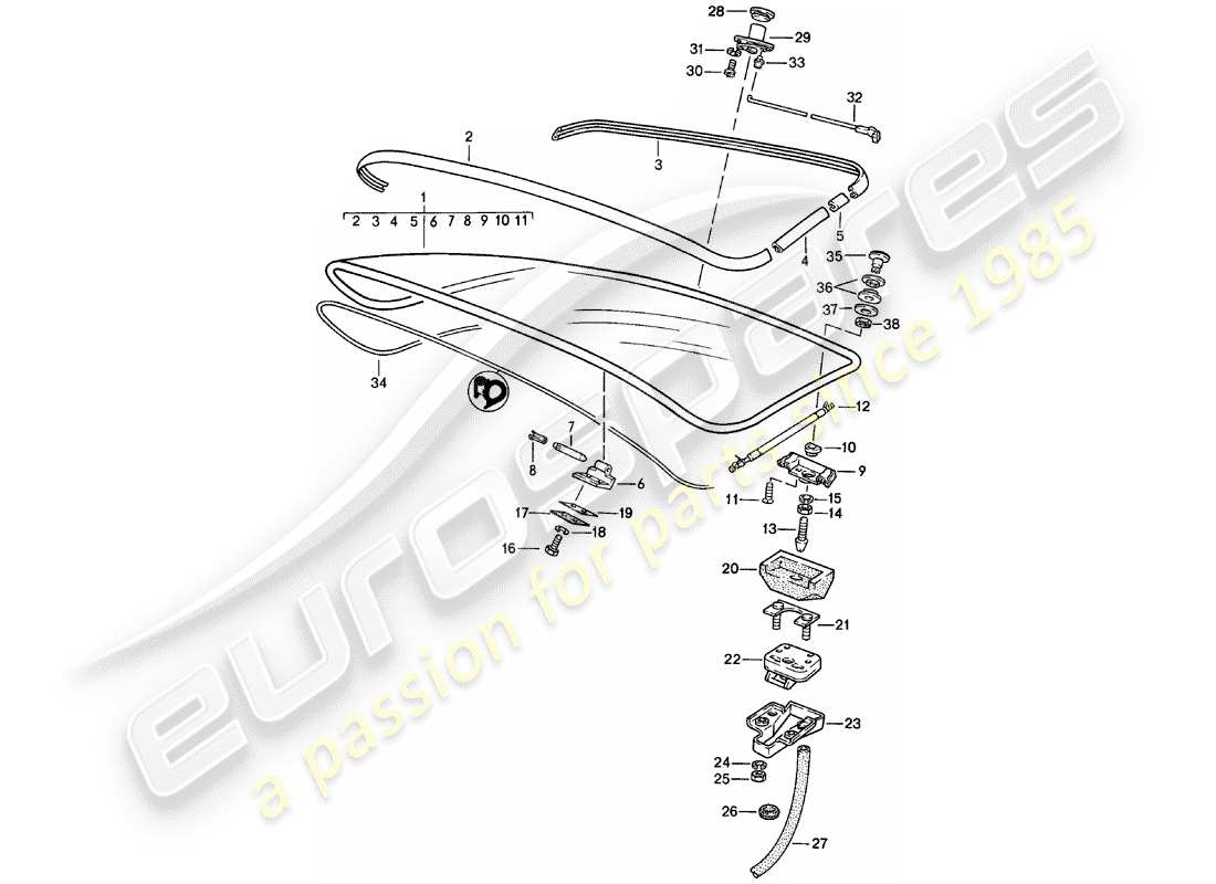 porsche 1982 (924) rear trunk lid - without: - spoiler part diagram