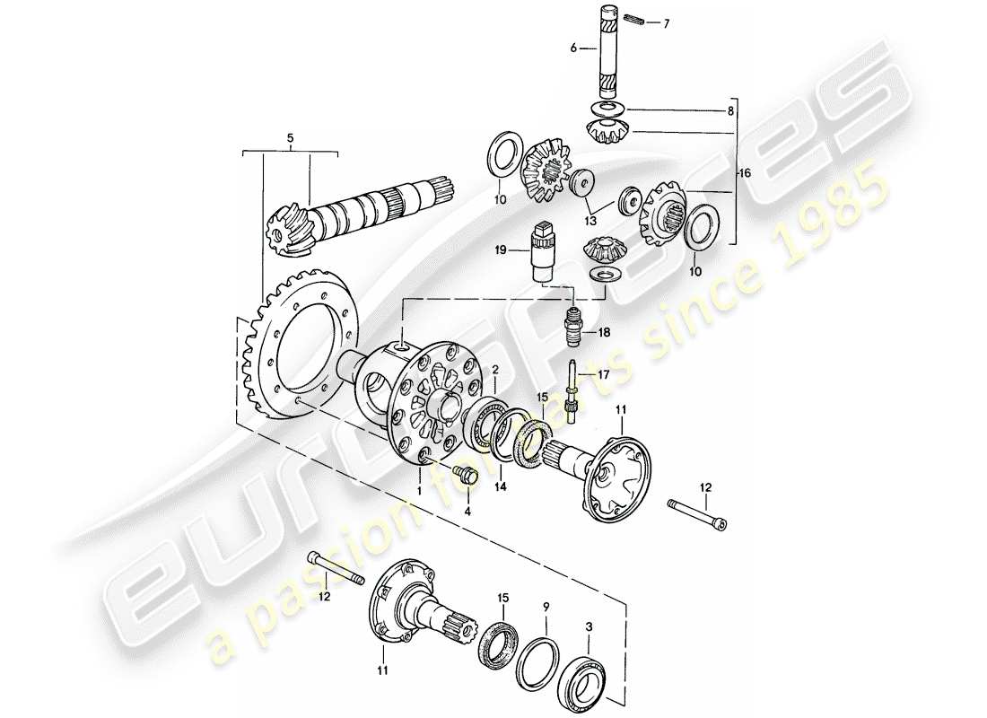 porsche 1987 (924s) differential - manual gearbox parts diagram