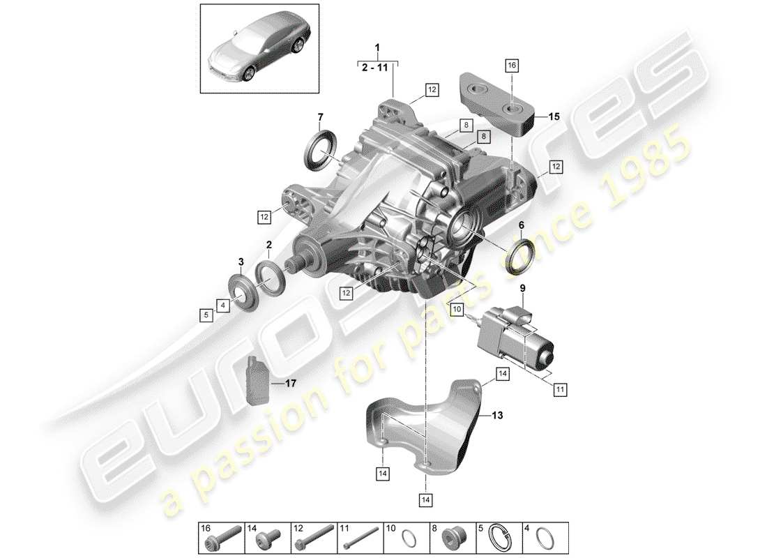 porsche 2020 (panamera 971-1) rear axle differential parts diagram