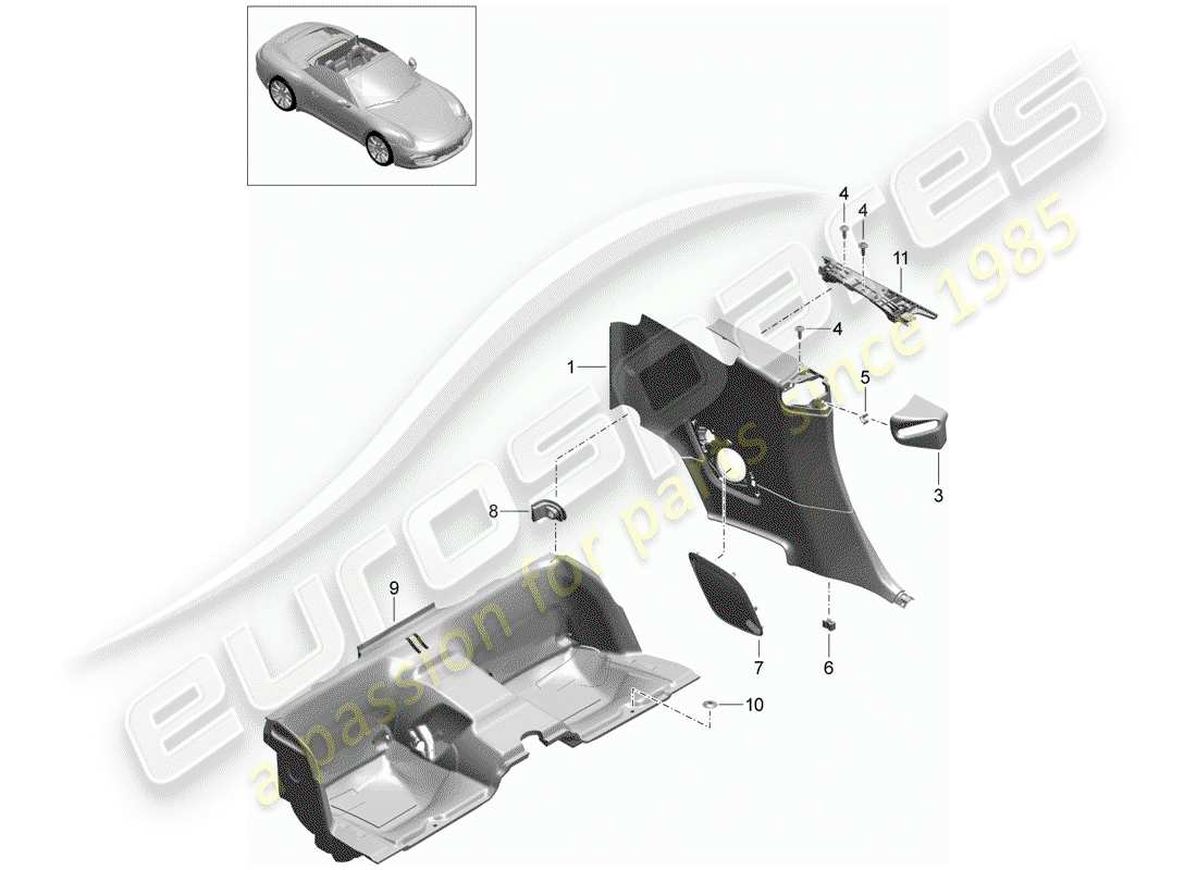 porsche 2014 (991-1) quarter trim panel part diagram