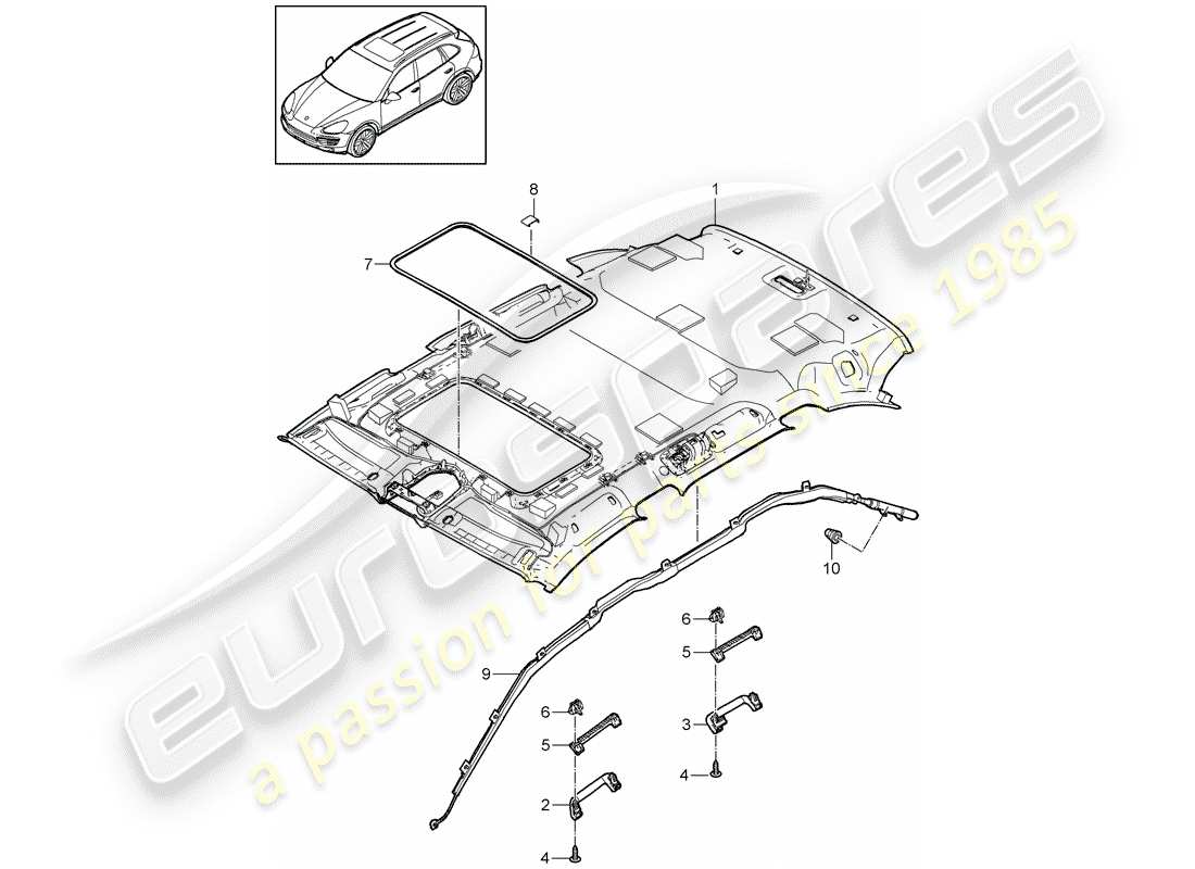 porsche 2018 (cayenne e2 92a) roof trim panel parts diagram