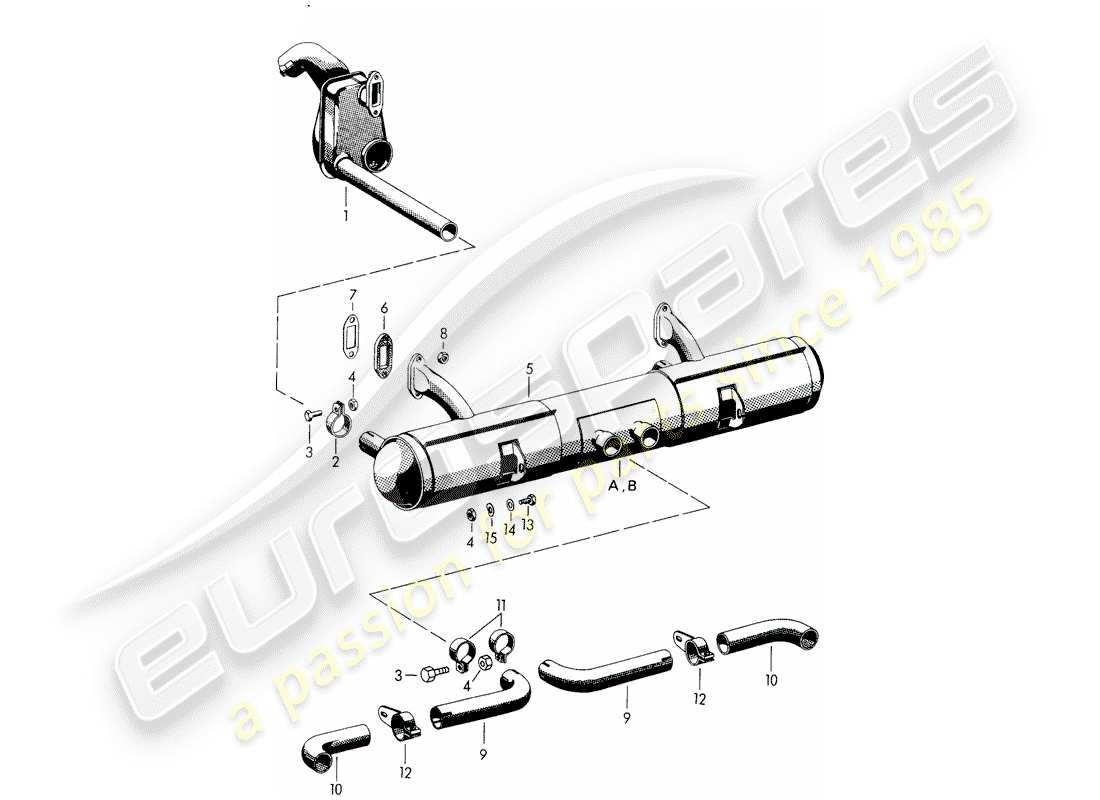 porsche 1954 (356/356a) exhaust system - f 101 693 >> - f 150 001 >> - f 83 792 >> part diagram