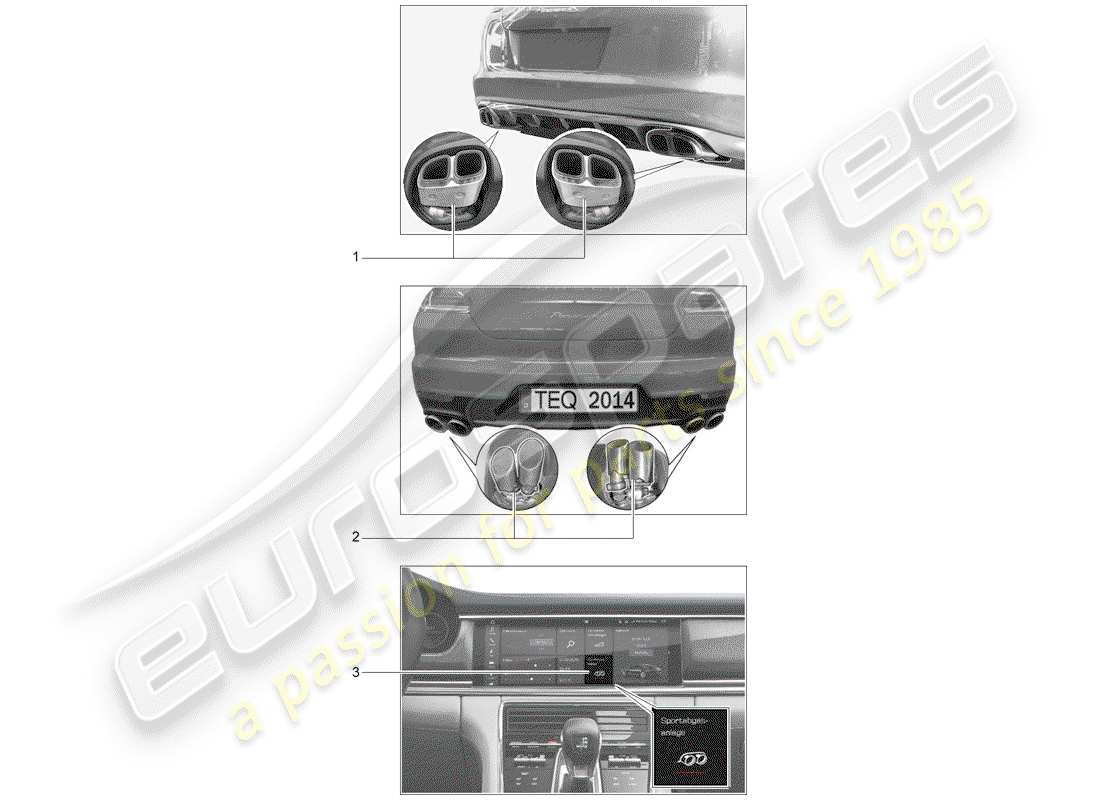 porsche 2018 (tequipment panamera) exhaust system parts diagram