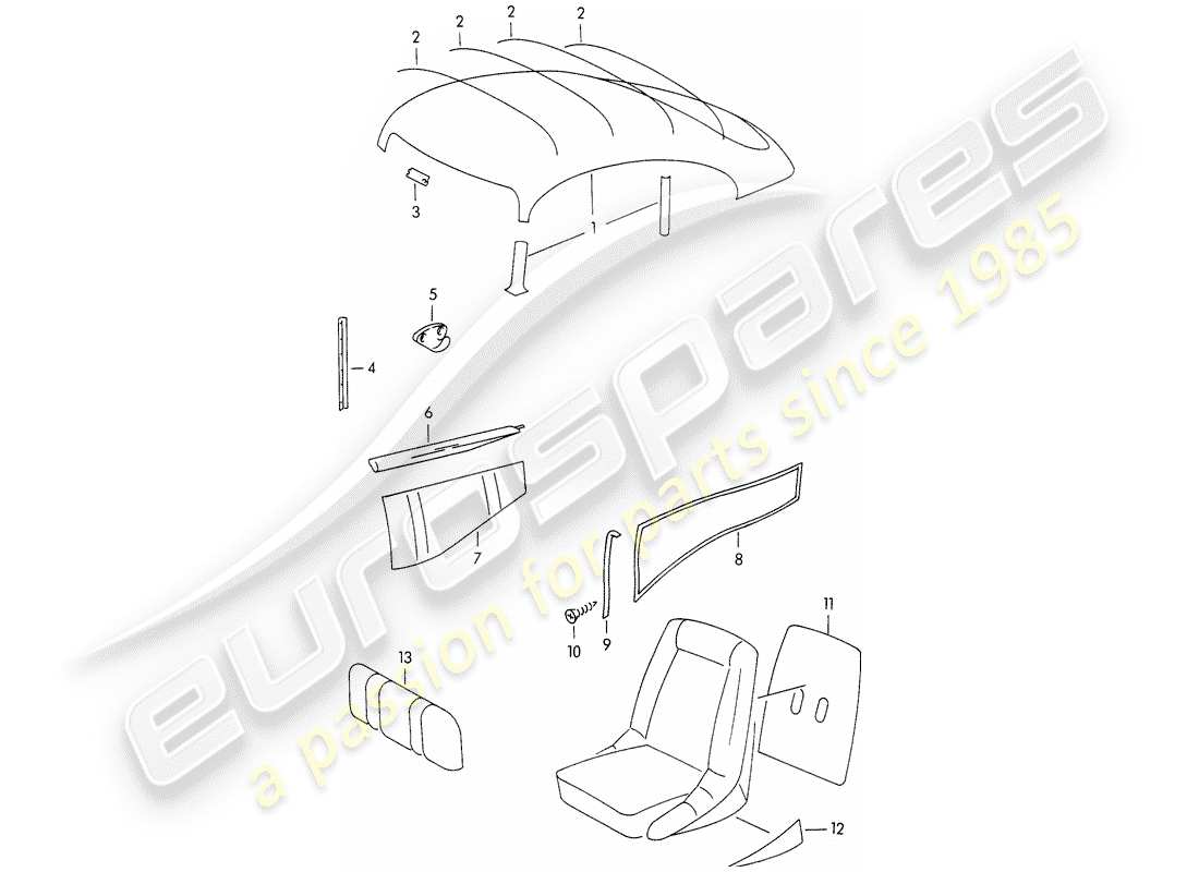 porsche 1951 (356/356a) trims - interior equipment parts diagram