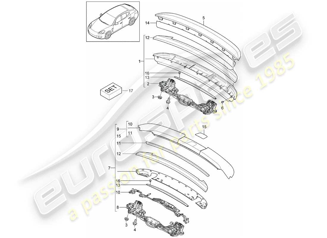 porsche panamera 970 (2016) rear spoiler parts diagram