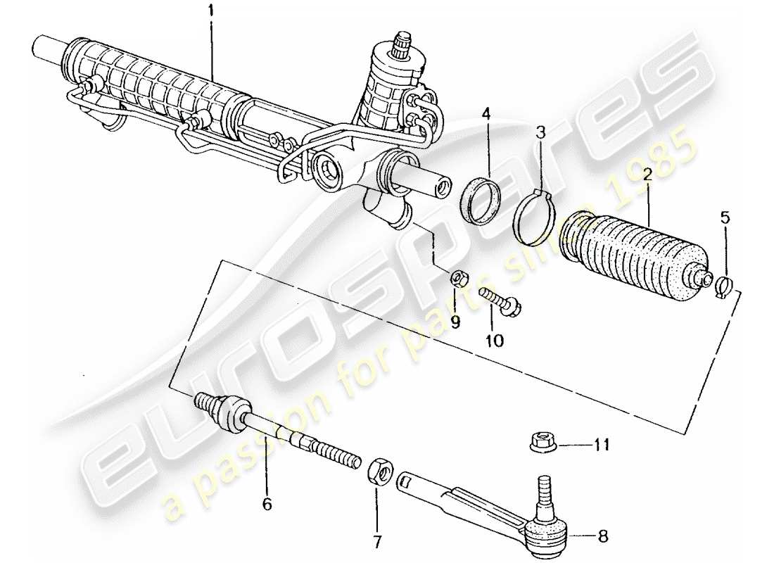 porsche 2001 (996 turbo / gt2) power steering - steering gear - steering parts part diagram