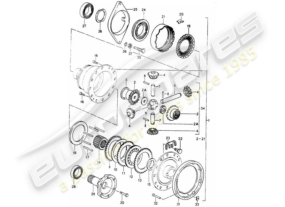 porsche 1993 (964) differential parts diagram