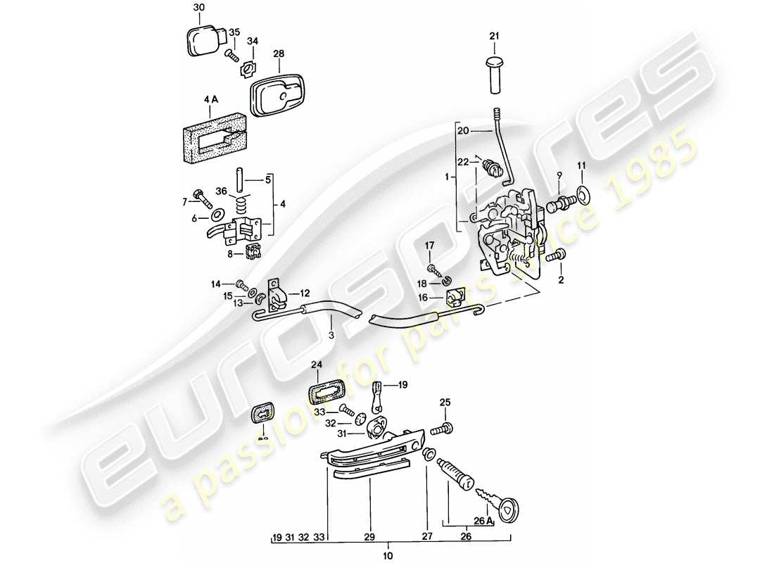 porsche 1979 (924) installation parts - door - door latch part diagram