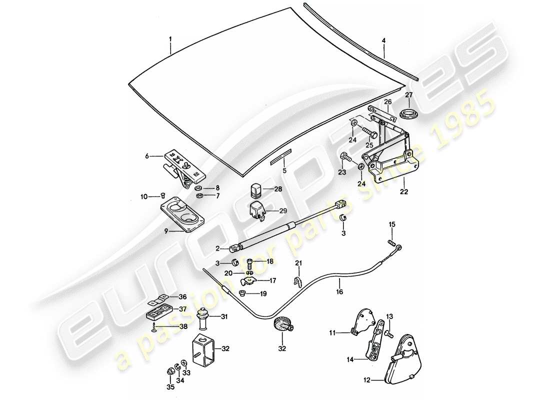porsche 1992 (928) bonnet - installation parts part diagram
