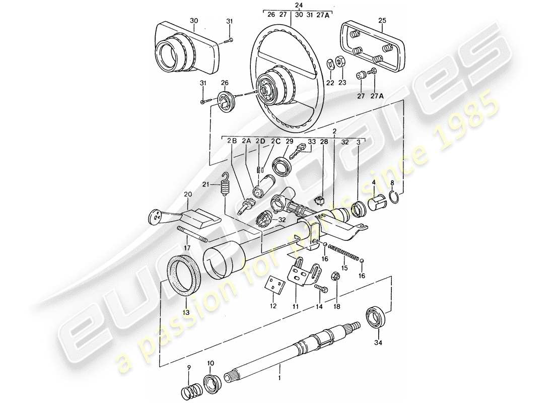 porsche 1986 (928) steering - steering wheel part diagram