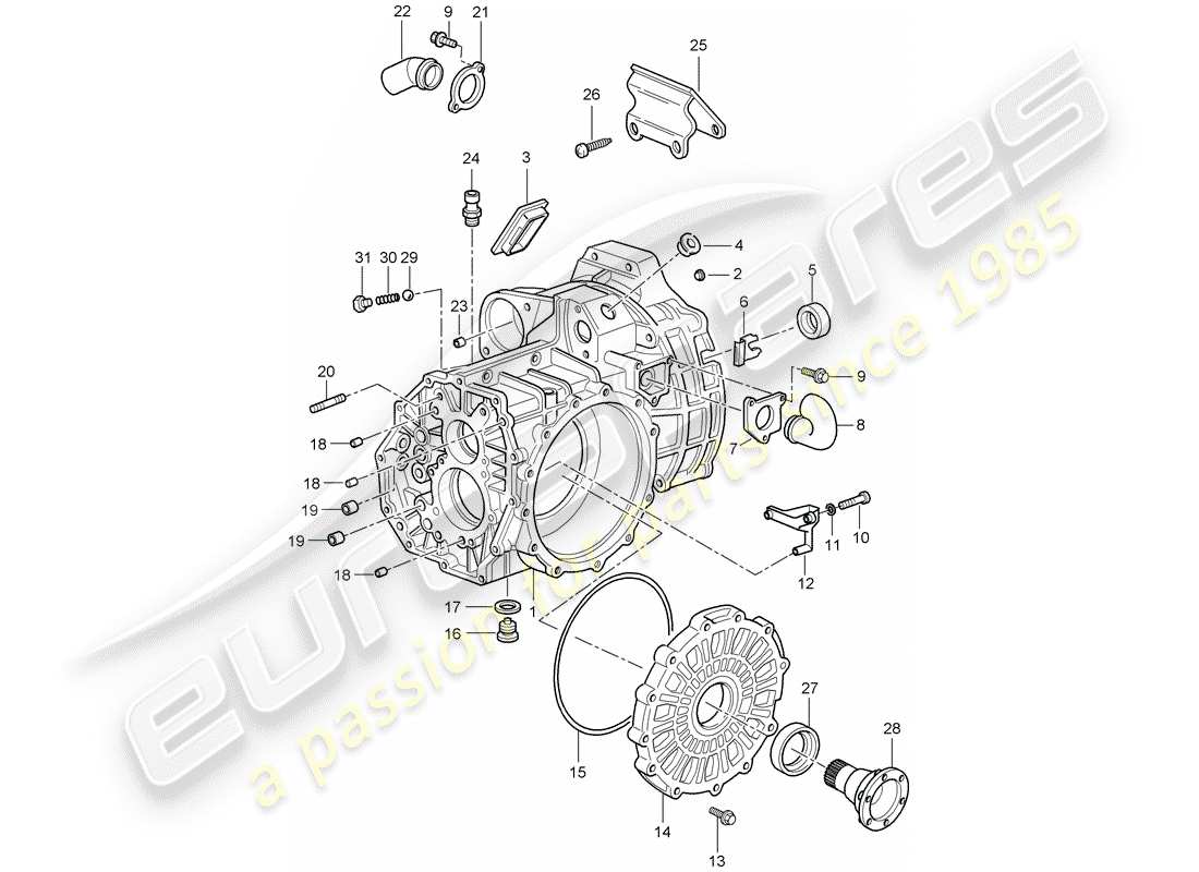 porsche 2005 (996 turbo / gt2) transmission case parts diagram