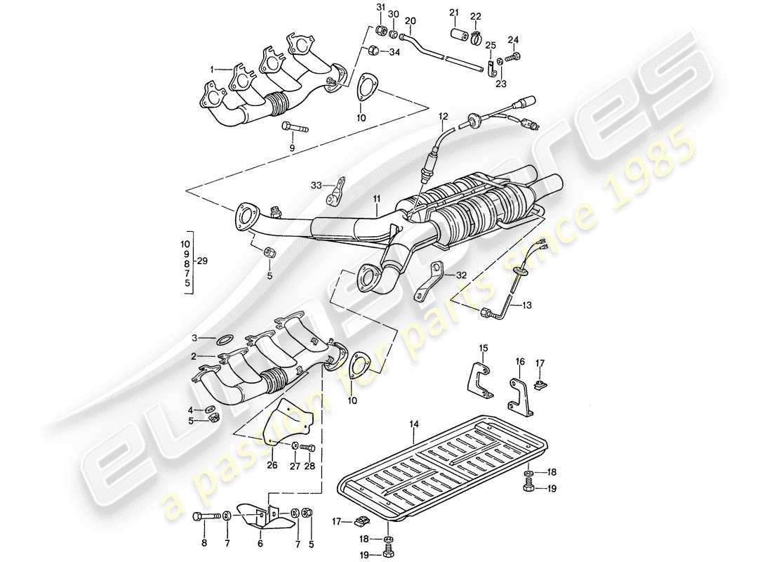 porsche 1991 (928) exhaust system - catalyst part diagram