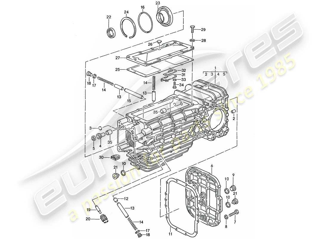 porsche 1990 (928) manual gearbox - replacement transmission - transmission case part diagram